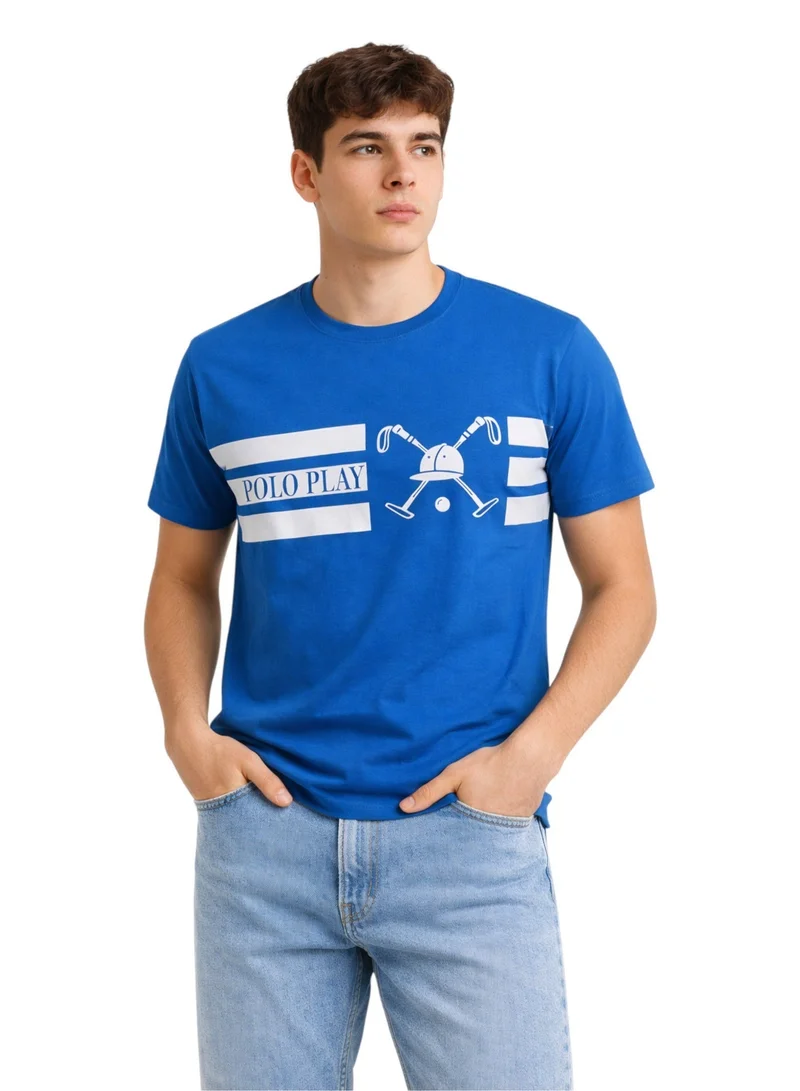 لعب البولو تيشيرت رجالي مطبوع - أزرق